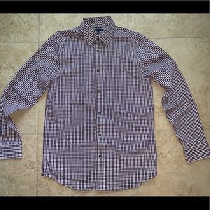 White and brown checkered dress shirt